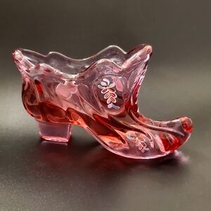 Vntg Fenton Signed Legend of the Secret Slipper Handpainted Dusty Rose Pink